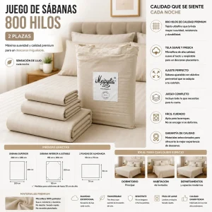 Juego De Sabanas Mp 800 Hilos 2 Plazas