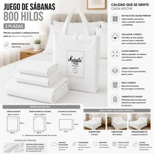 Juego De Sabanas Mp 800 Hilos 2 Plazas