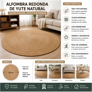 Alfombra Redonda de Yute 120 cm Modelo Clásica