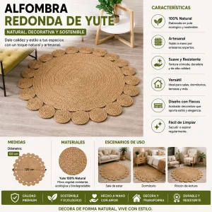Alfombra Redonda de Yute 120 cm Modelo Clásica