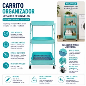 Carrito Organizador Metalico Plegable 3 Niveles