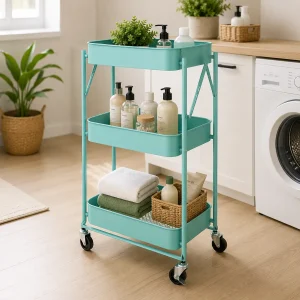 Carrito Organizador Metálico Plegable 3 Niveles Celeste Diseño 1 - imagen 2
