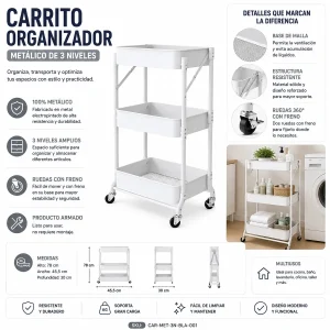 Carrito Organizador Metalico Plegable 3 Niveles