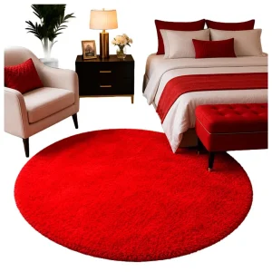 Alfombra Redonda Peluda Tamaño 150 CM Color Rojo