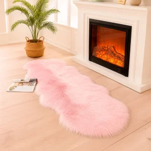 Alfombra de Felpa Tamaño 60x140 cm Color Rosa Burdeo Diseño 1