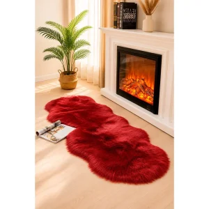 Alfombra de Felpa Tamaño 60x140 cm Color Burdeo Diseño 1