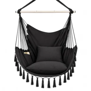Silla Hamaca Colgante con pompones resistente en color Negro
