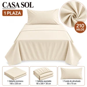 Set de Sábanas 1 Plaza + 1 Funda de Almohada Color Crema