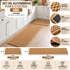 Set de 2 Alfombras para Cocina Sisal 40x60 + 40x120 cm Beige