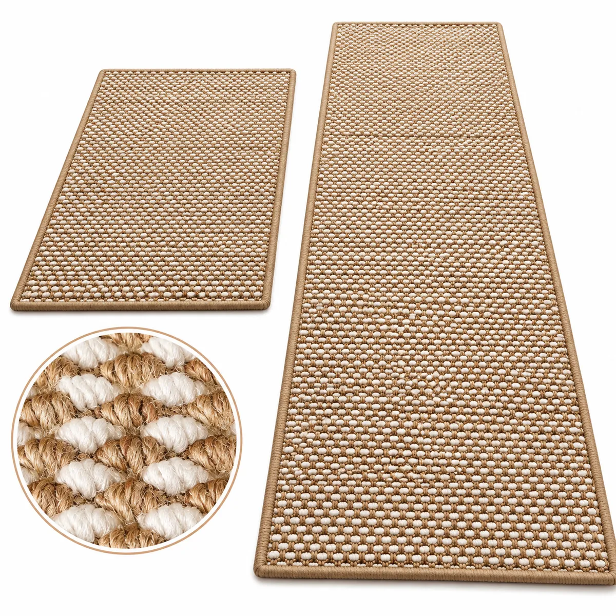 Set de 2 Alfombras para Cocina Sisal 40x60 + 40x120 cm Beige Diseño 3