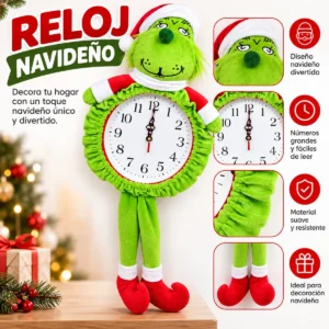 Reloj Navideño Decorativo Personaje Verde con Gorro y Piernas Colgantes
