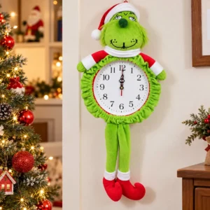 Reloj Navideño Decorativo Personaje Verde con Gorro y Piernas Colgantes - imagen 2